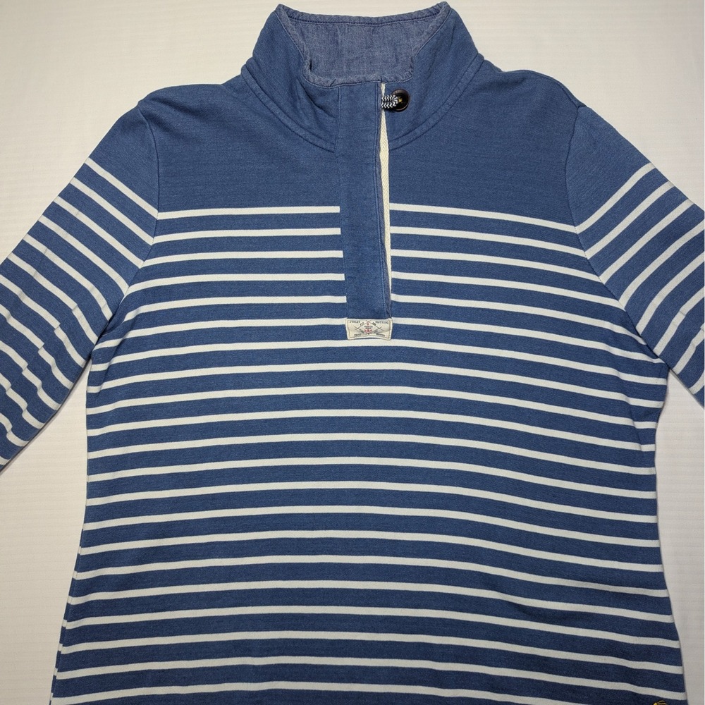 Joules Women Saunton Salt Quarter-Zip Pullover 100% Cotton Sweatshirt US 14 Blue